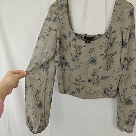 House of Harlow 1960 Long Mesh Sleeve Bustier Blouse Grey Blue Floral Size M - Picture 6 of 11